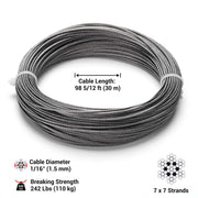 Yescom 1.5mm Wire Rope Type 304 Stainless Steel, 7x7, 1/16"x100' Image