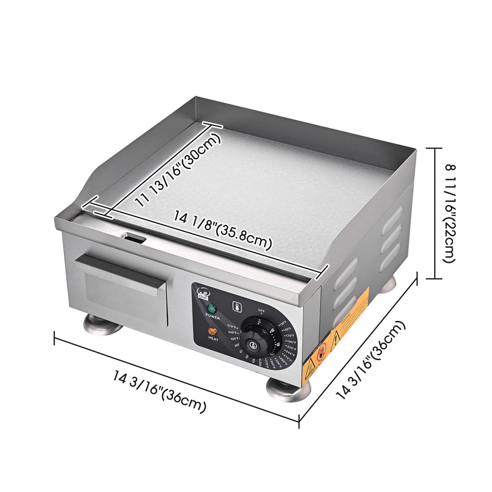Electric Countertop Griddle Flat Grill 15in 1500W