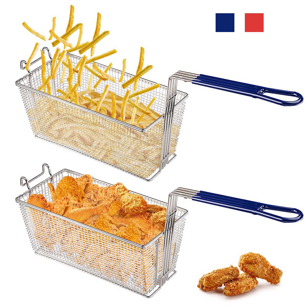 2PCS Deep Fryer Basket With Non-Slip Handle Heavy Duty Nickel Plated Iron  Construction 13 1/4 x 6 1/2 x 6 Commercial Use