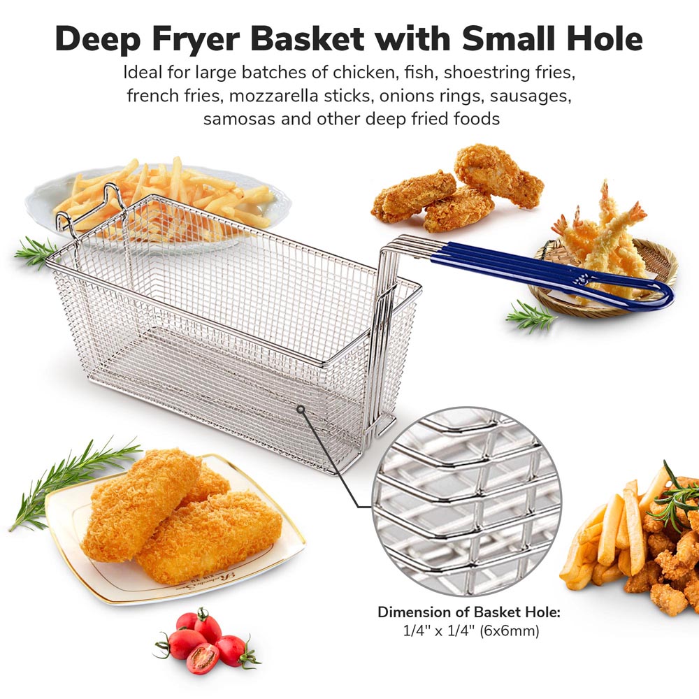 Yescom Commercial Deep Fryer Baskets with Handle & Front Hook 13x6x6in Image