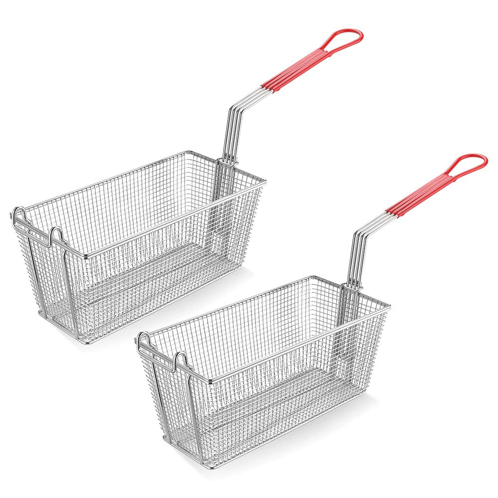 Yescom Commercial Deep Fryer Baskets with Handle & Front Hook 13x6x6in, Red Image