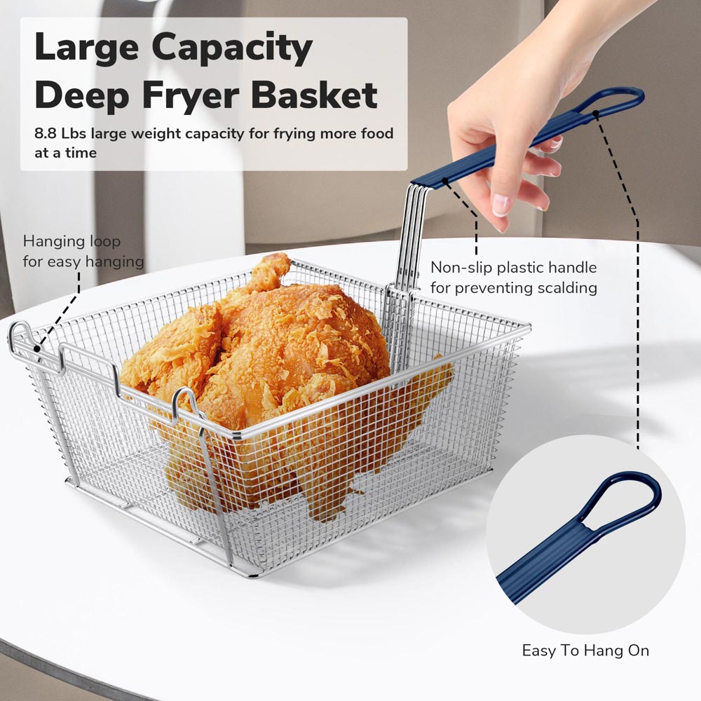 Yescom Large Deep Fry Basket Stainless Steel 13x12x6in