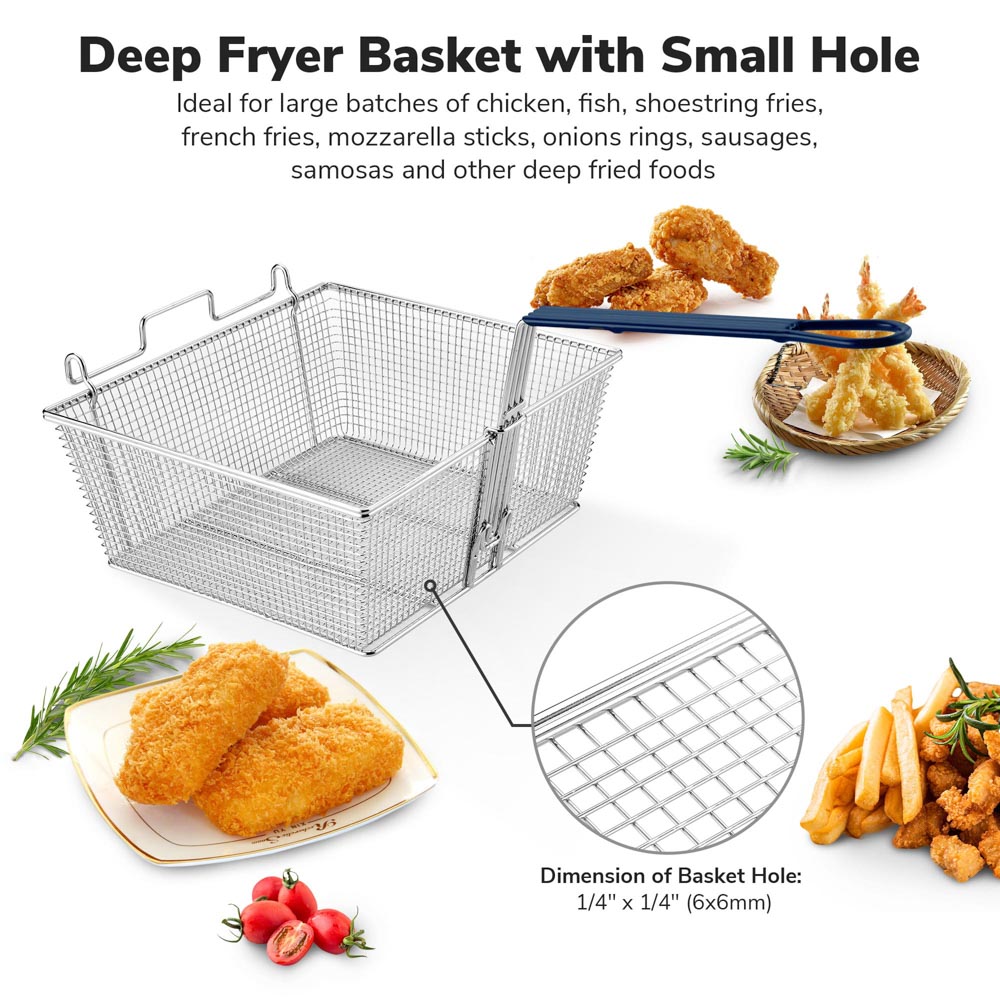 Yescom Large Deep Fry Basket Stainless Steel 13x12x6in Image