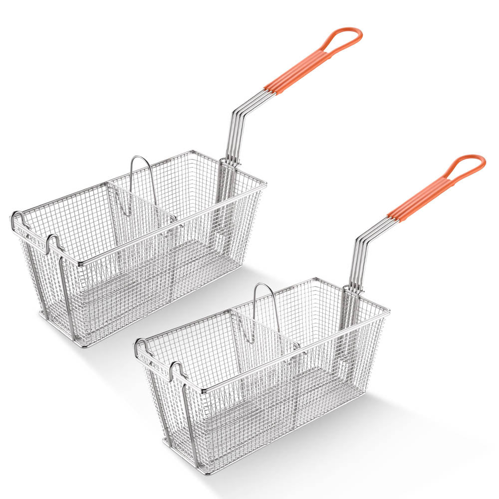 Yescom Commercial Deep Fryer Baskets with Handle & Front Hook 13x6x6in, Orange Image