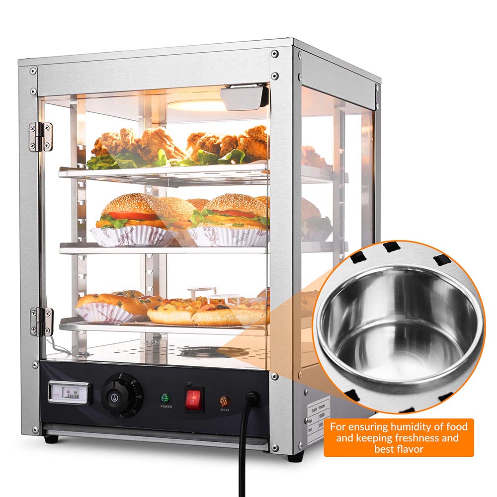 Yescom Pizza Food Warmer Commercial Countertop Display Case 3-Tier 15x15x20 Image