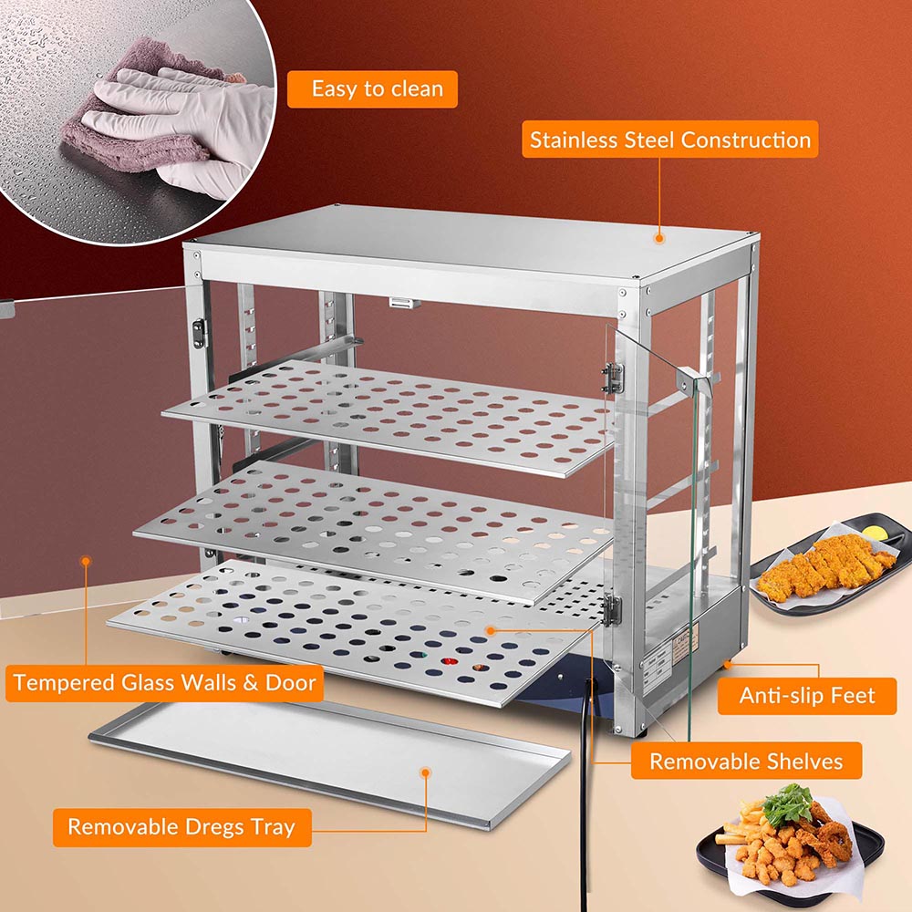 Yescom Pizza Food Warmer Commercial Countertop Display Case 3-Tier 27x15x24 Image