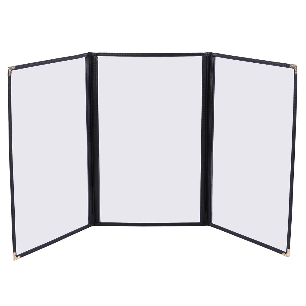 Yescom 8.5x14 Menu Covers Cafe Restaurant Black, Tri-fold 6-View 30ct/pk Image
