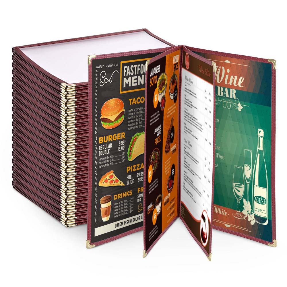 Yescom 8.5x11 Menu Covers Cafe Restaurant Red, Book Style 8-View 20ct/pk Image