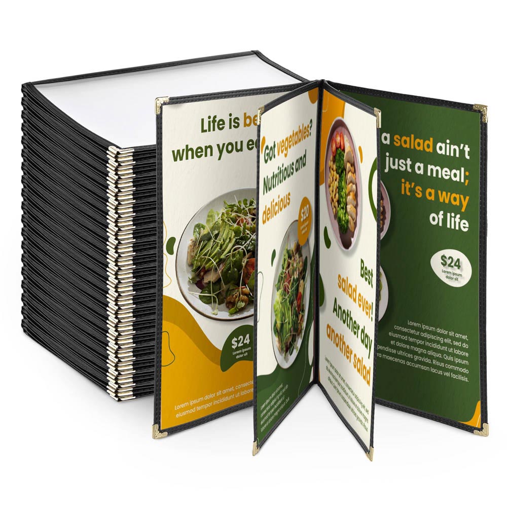 Yescom 8.5x11 Menu Covers Cafe Restaurant Black, Book Style 8-View 20ct/pk Image