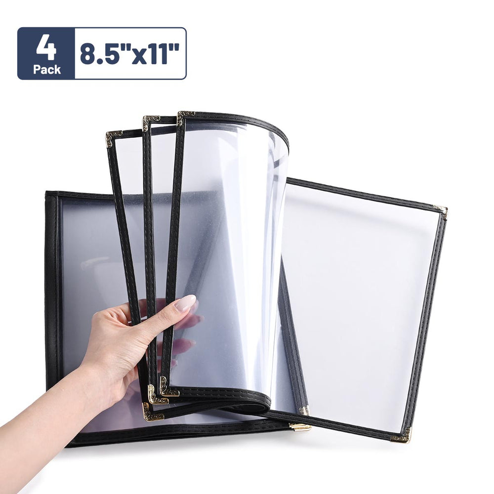 Yescom 8.5x11 Menu Covers Cafe Restaurant Black, Book Style 8-View 4ct/pk Image