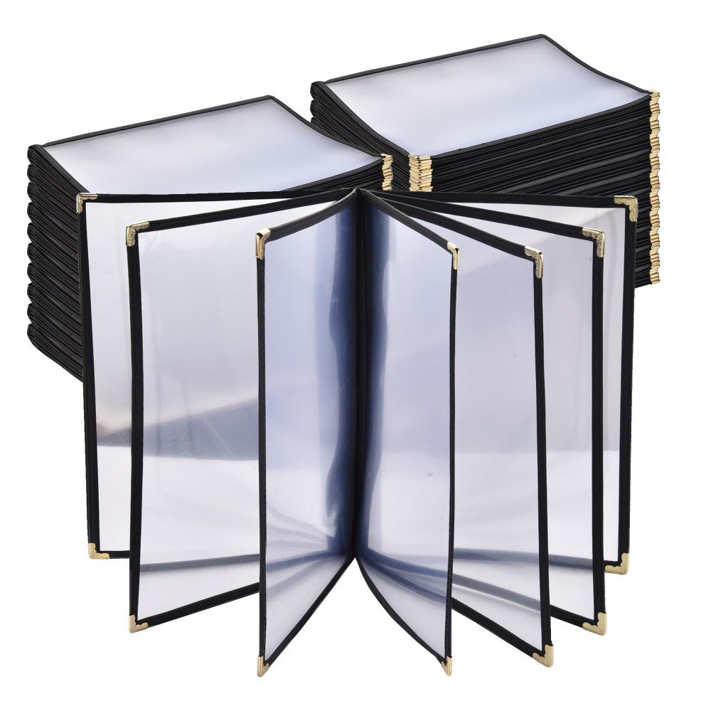 Yescom 8.5x14 Menu Covers Cafe Restaurant Black, Book Style 14-View 20ct/pk Image