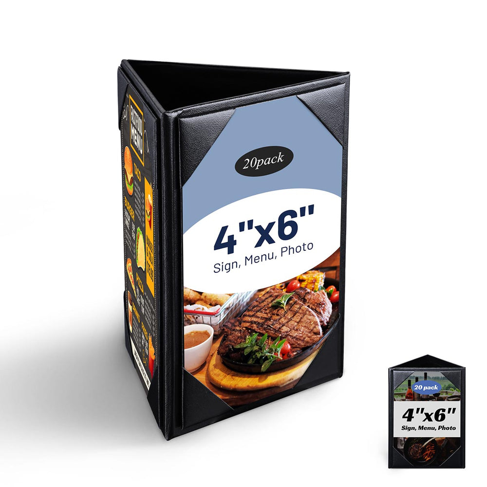 Yescom 3-Sided Table Tent Bar Cafe Cards Holder PU Leather, 4x6in 20ct/pk Image
