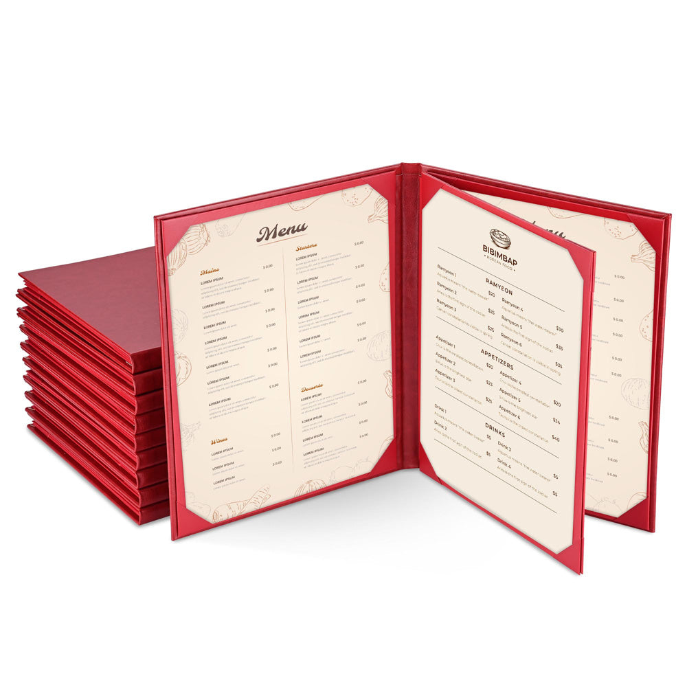 Yescom 10x Menu Covers Cafe Restaurant 4-Holder 8.5x11 PU Leather, Red Image