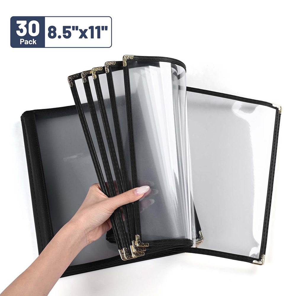 Yescom 8.5x11 Menu Covers Cafe Restaurant Black, Book Style 12-View 30ct/pk Image