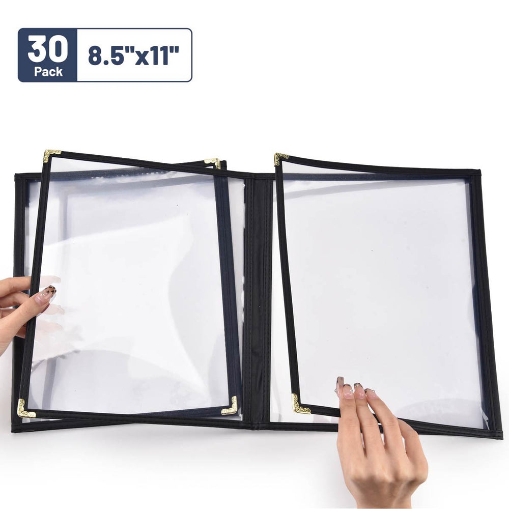Yescom 8.5x11 Menu Covers Cafe Restaurant Black, Tri-fold 6-View 30ct/pk Image