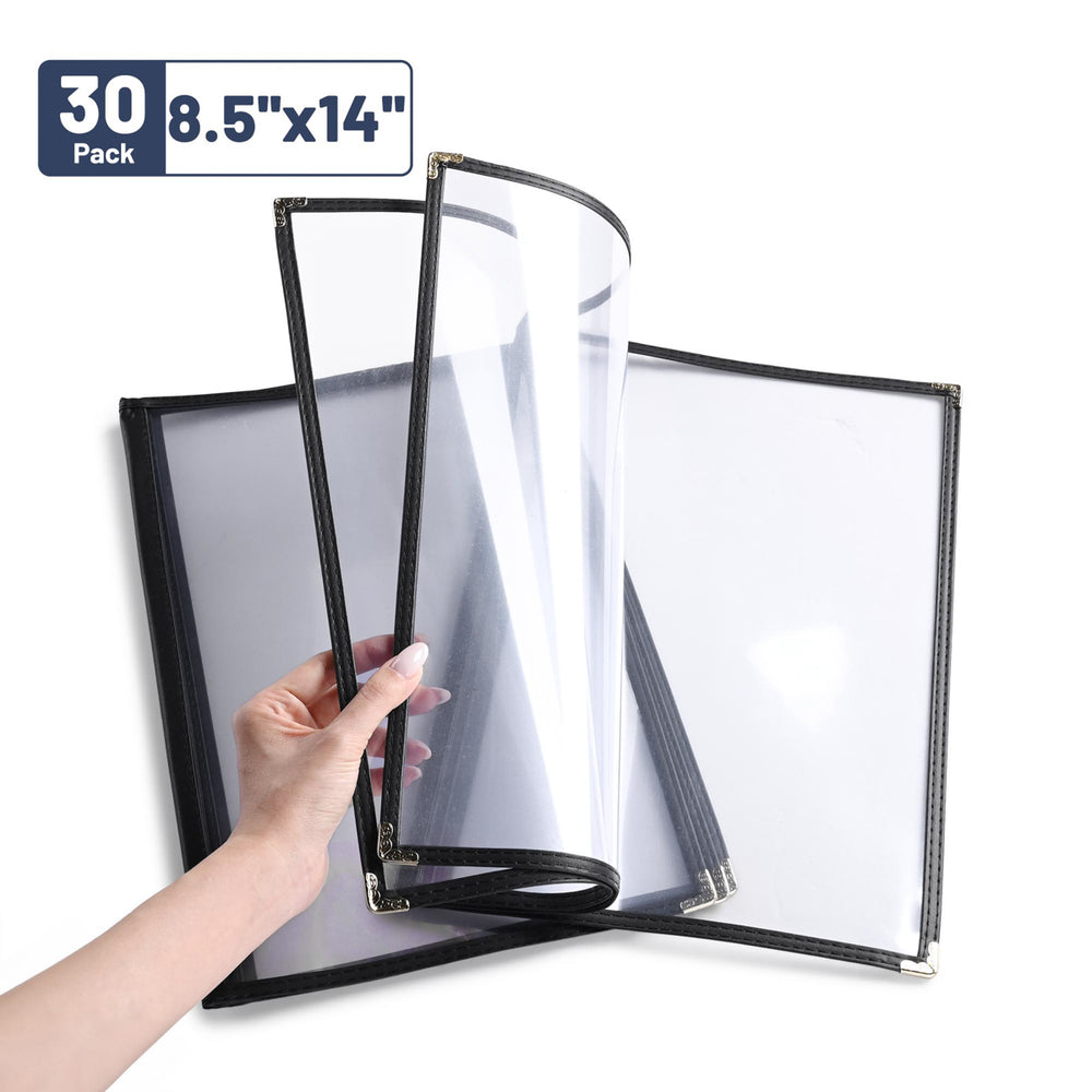 Yescom 8.5x14 Menu Covers Cafe Restaurant Black, Book Style 6-View 30ct/pk Image