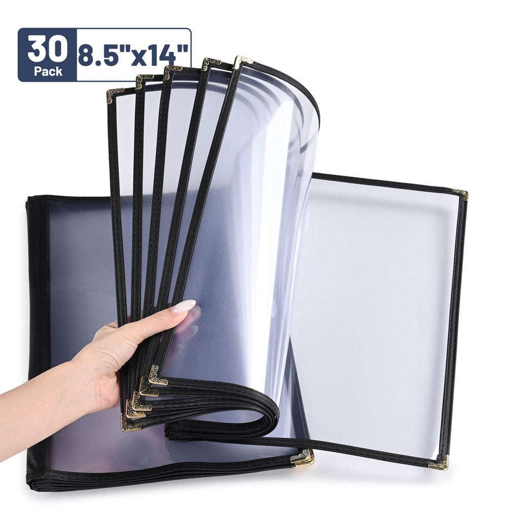Yescom 8.5x14 Menu Covers Cafe Restaurant Black, Book Style 12-View 30ct/pk Image