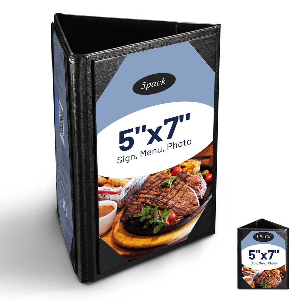 Yescom 3-Sided Table Tent Bar Cafe Cards Holder PU Leather, 5x7in 5ct/pk Image