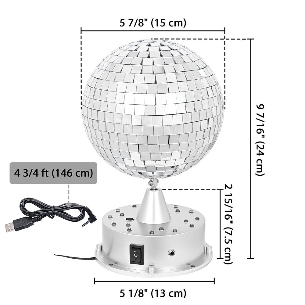 Yescom Mirror Disco Ball Party Bright Reflective Ball, 6in (with rotating motor stand) Image