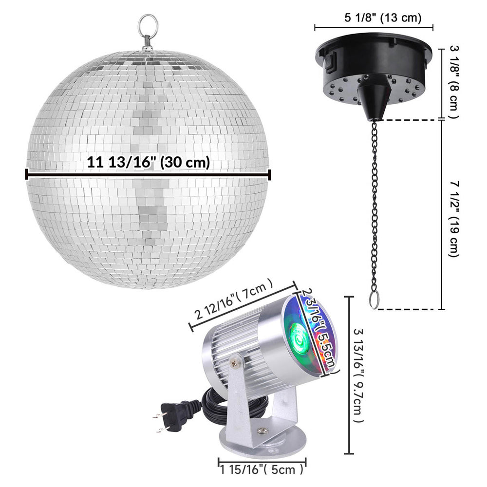 Yescom Shiny Disco Ball with Motor, RGB Light Home Party(12", 16" Opts), 12in Image