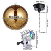 Yescom Shiny Disco Ball with Motor, RGB Light Event Party Decor, 12in Gold Image