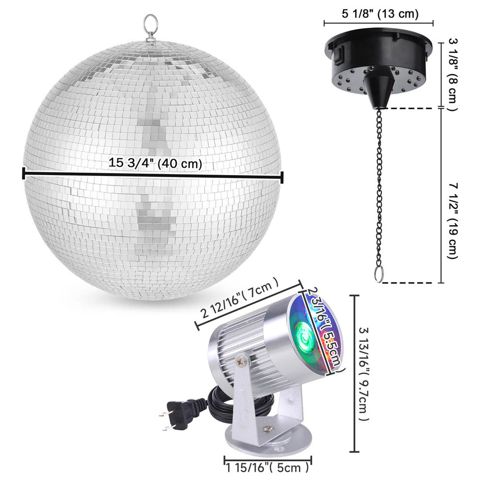 Yescom Shiny Disco Ball with Motor, RGB Light Home Party(12", 16" Opts), 16in Image