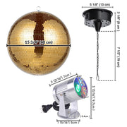 Yescom Shiny Disco Ball with Motor, RGB Light Event Party Decor, 16in Gold Image