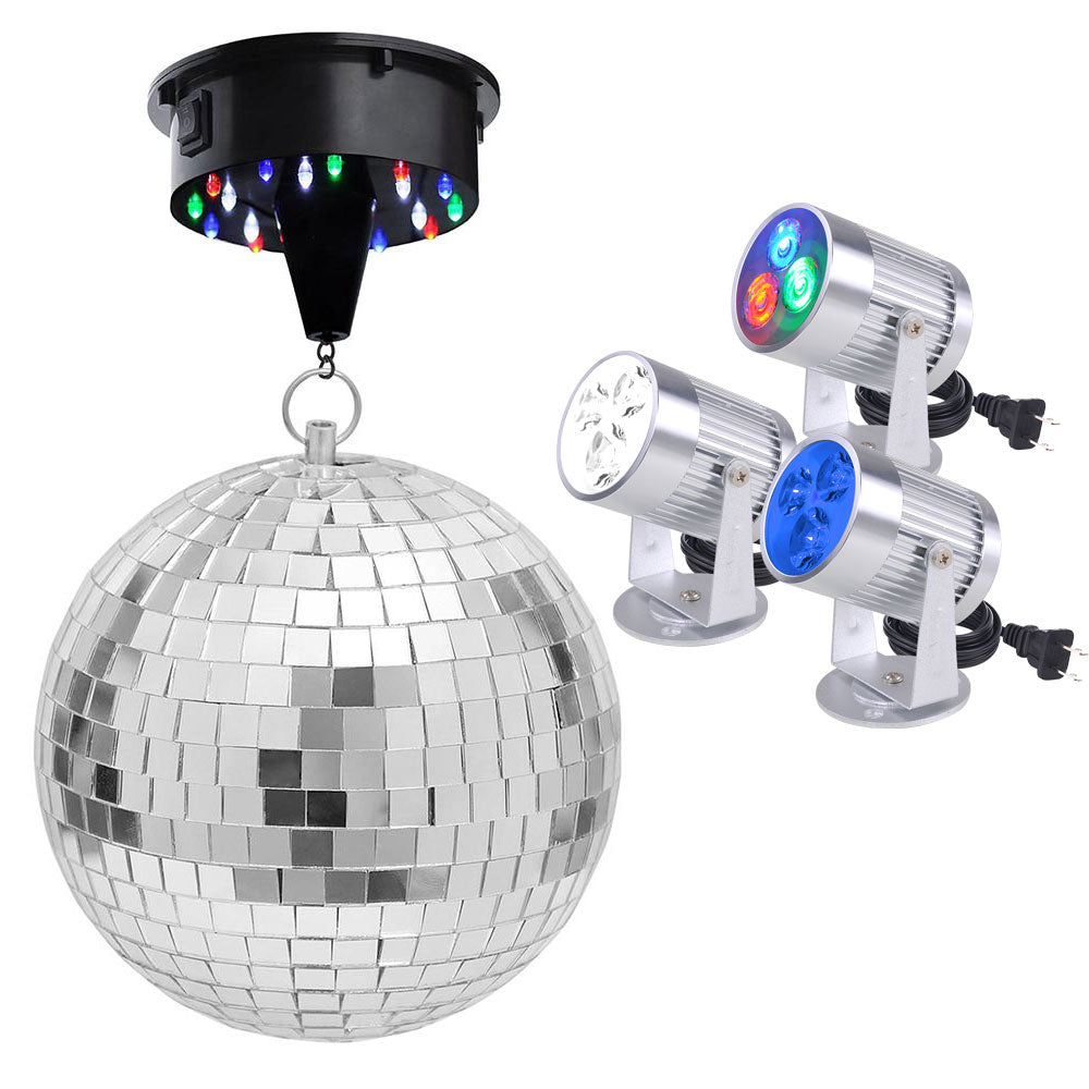 Yescom 12in Mirror Disco Ball DJ Light Set Optional Color Image