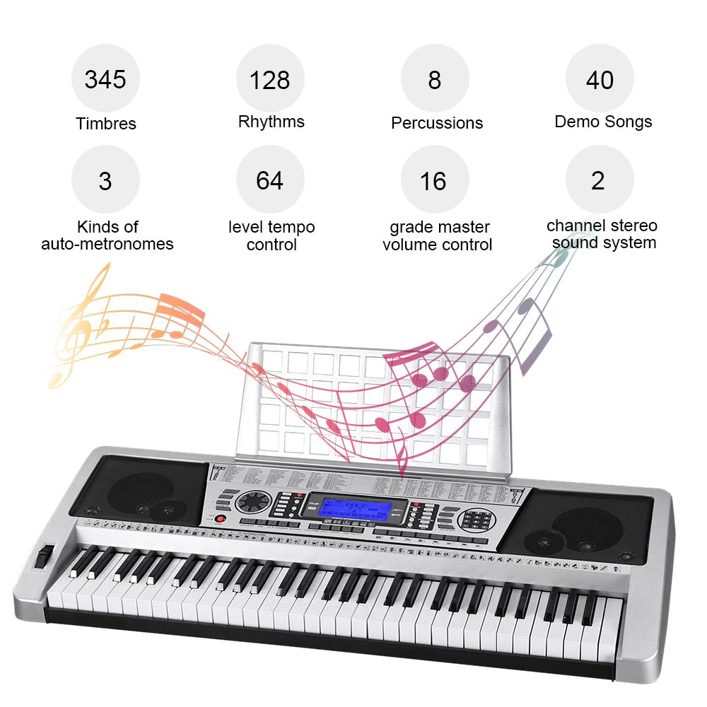 Yescom Music Electronic Keyboard 61 Keys Instrument Silver Image