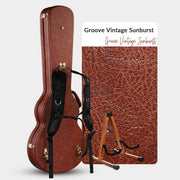 Yescom Lockable Electric Guitar Hard-Shell Case Les Paul Style Wood, Sunburst with Backpack Straps & Stand Image