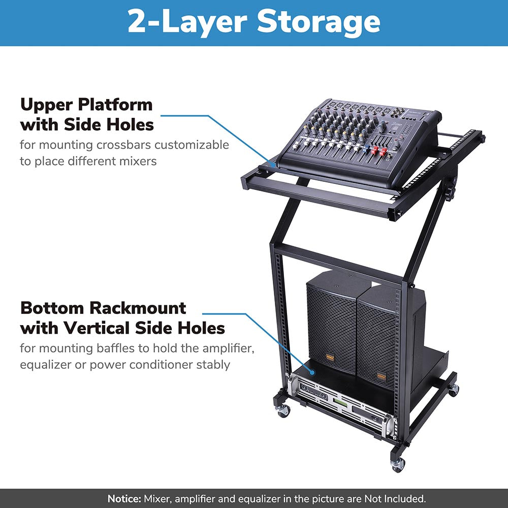 Yescom 19in 9U Stage Rolling Audio Mixer Stand Rack Cart w/ 4 Poles Image