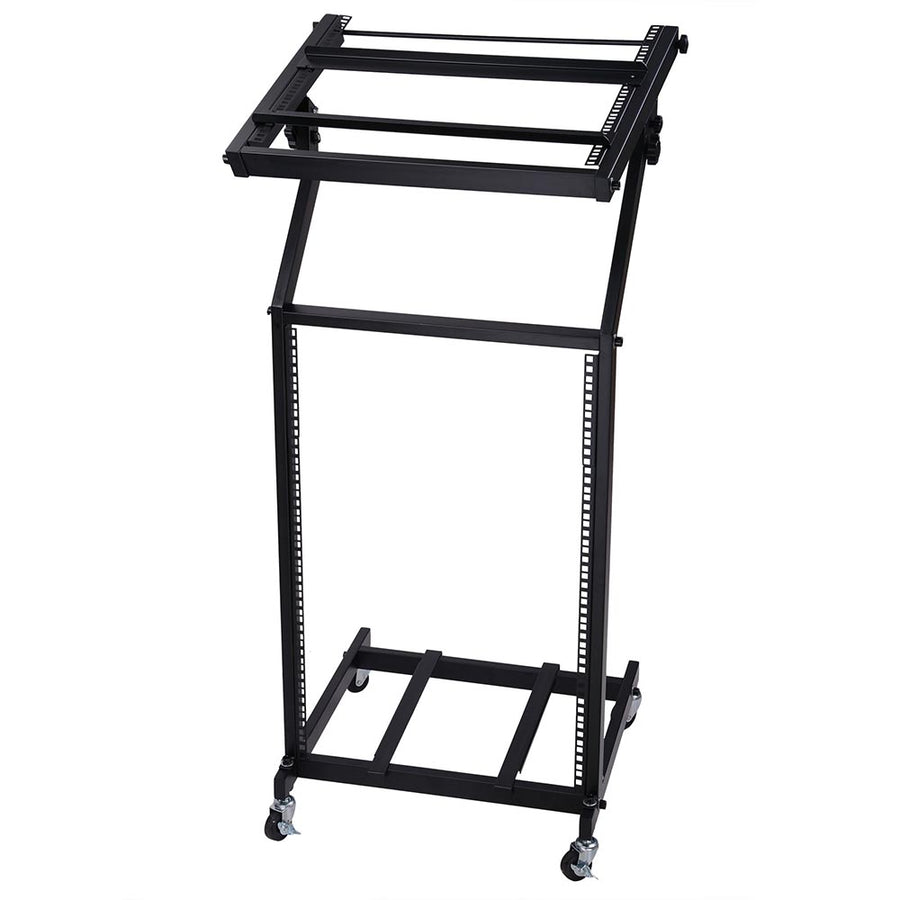 19in 16U Stage Rolling Audio Mixer Stand Rack Cart w/ 4 Poles