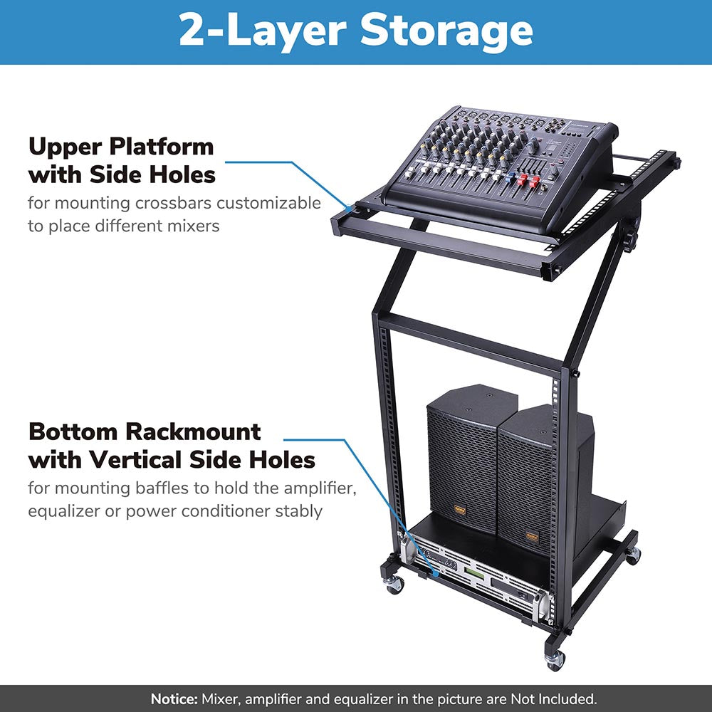 Yescom 19in 16U Stage Rolling Audio Mixer Stand Rack Cart w/ 4 Poles Image