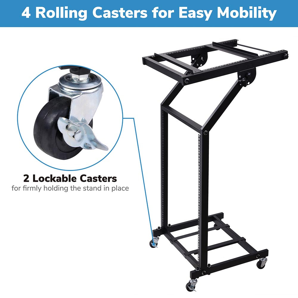Rolling Mixing Cart Rack Yescom 19in 16U Stage Rolling Audio Mixer Stand Rack Cart w/ 4 Poles
