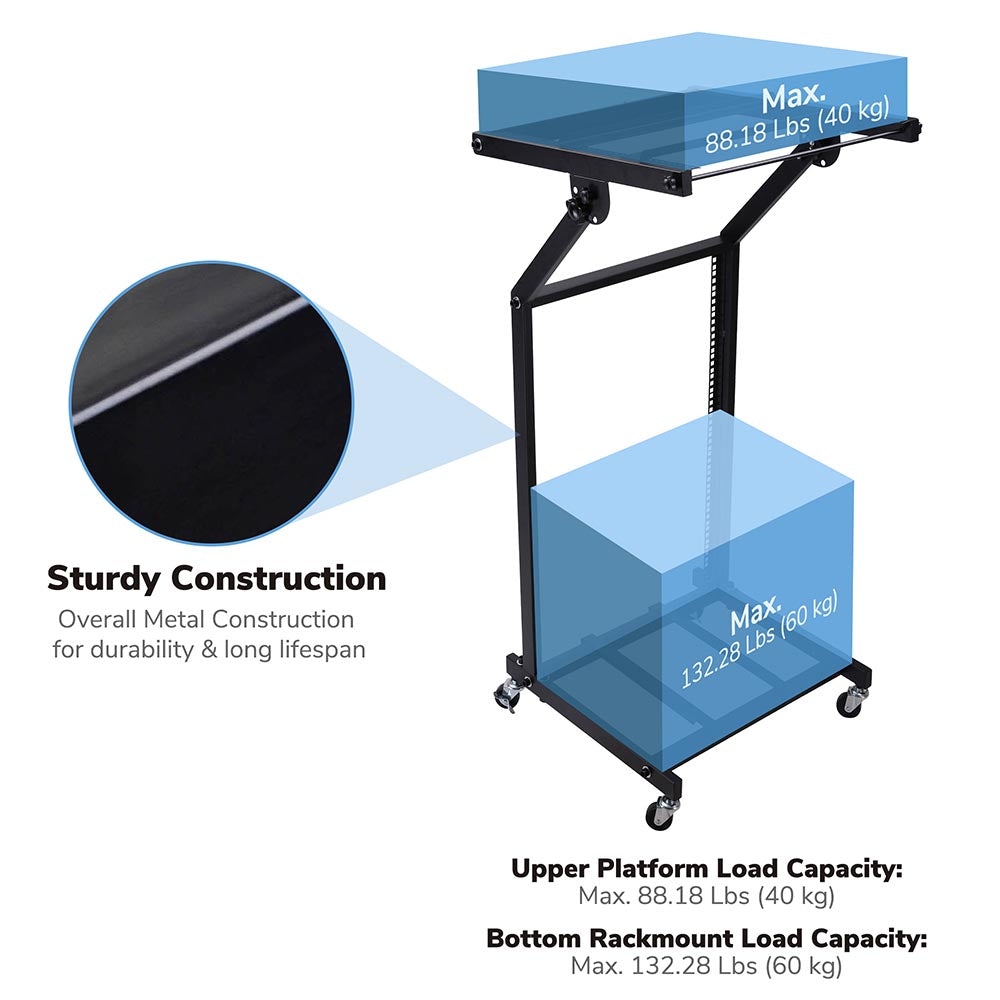 Rolling Mixing Cart Rack Yescom 19in 16U Stage Rolling Audio Mixer Stand Rack Cart w/ 4 Poles