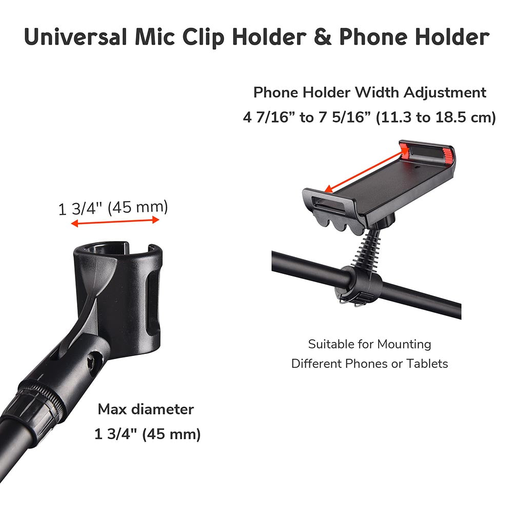 Yescom Studio Mic Stand with Boom Mic Clip Phone Holder H5'11" Image