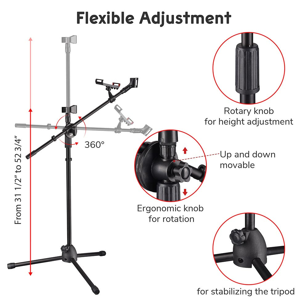 Yescom Studio Mic Stand with Boom 2 Mic Clips Phone Holder H5'11" Image