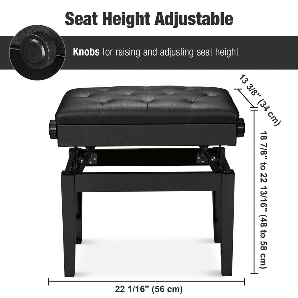 Yescom Piano Bench Leather Seat Adjustable-Height w/ Storage Image