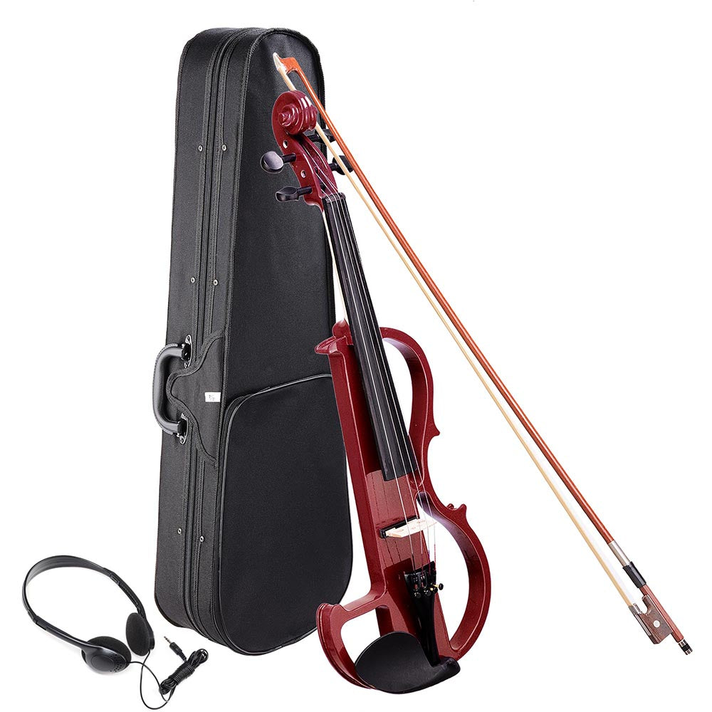 Yescom 4/4 Full Size Electric Violin Bow Case Headphone Set Color Opt, Jujube Red Image