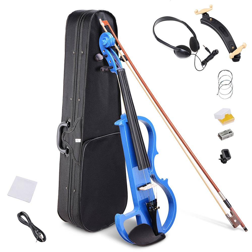 Yescom 4/4 Full Size Electric Violin Bow Case Headphone Set Color Opt, Blue Image