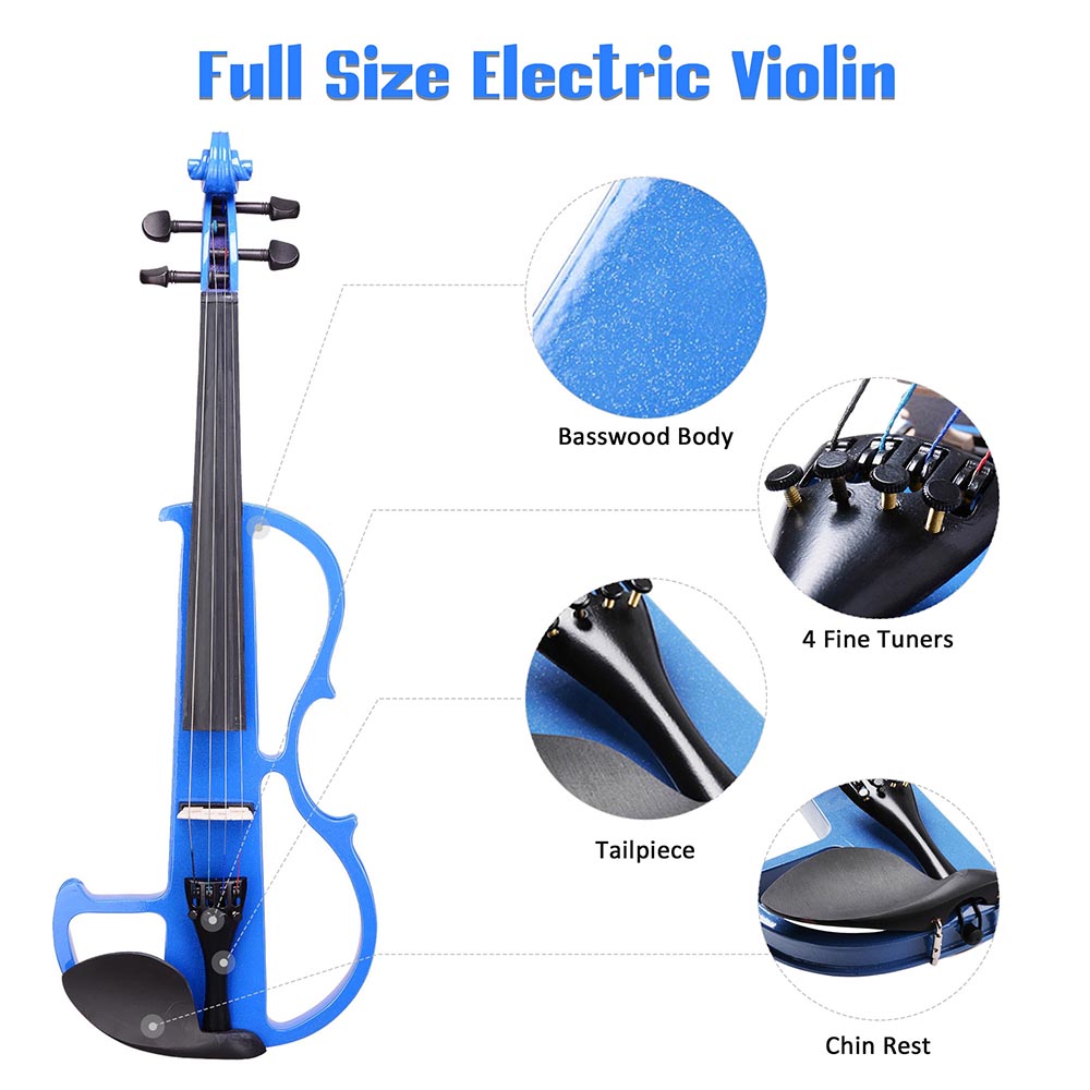 Yescom 4/4 Full Size Electric Violin Bow Case Headphone Set Color Opt Image
