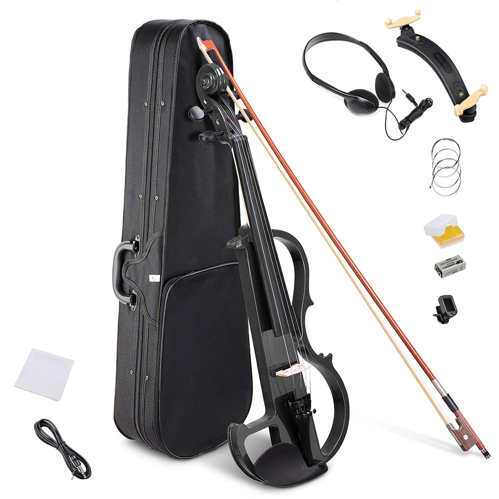Yescom 4/4 Full Size Electric Violin Bow Case Headphone Set Color Opt, Black Image