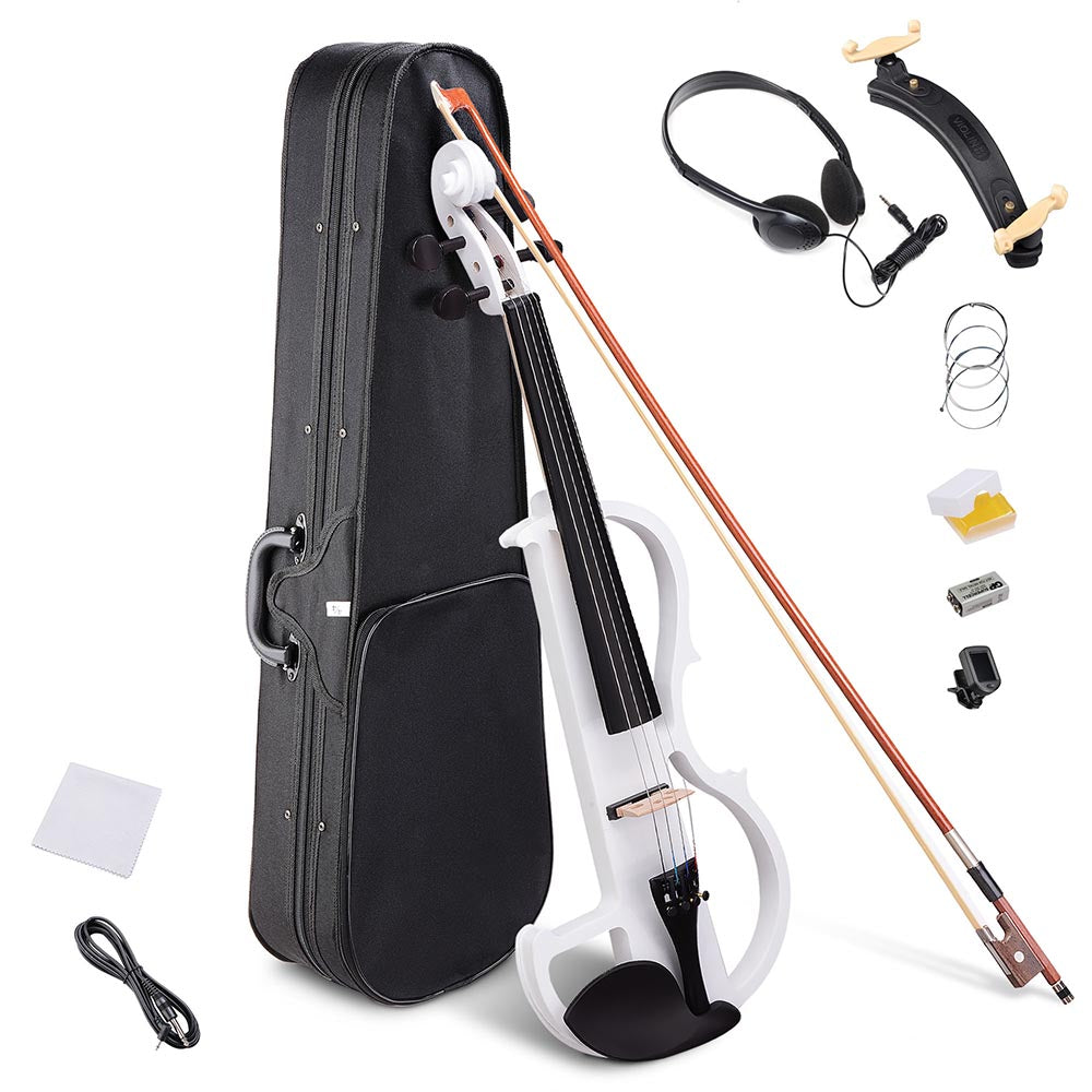 Yescom 4/4 Full Size Electric Violin Bow Case Headphone Set Color Opt, White Image