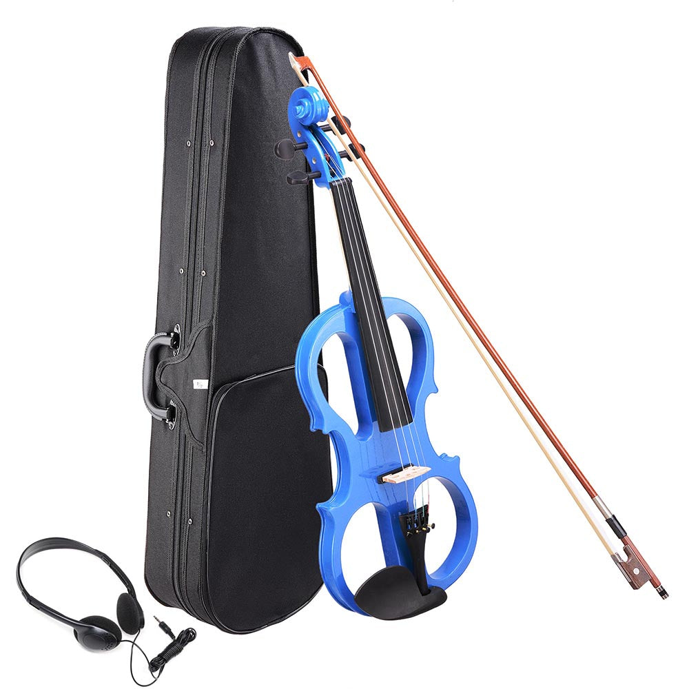 Yescom 4/4 Full Size Electric Violin Bow Headphone Case Set, Blue Image