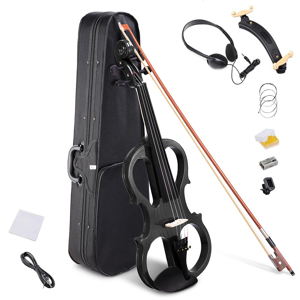 Yescom 4/4 Full Size Electric Violin Bow Headphone Case Set, Black Image