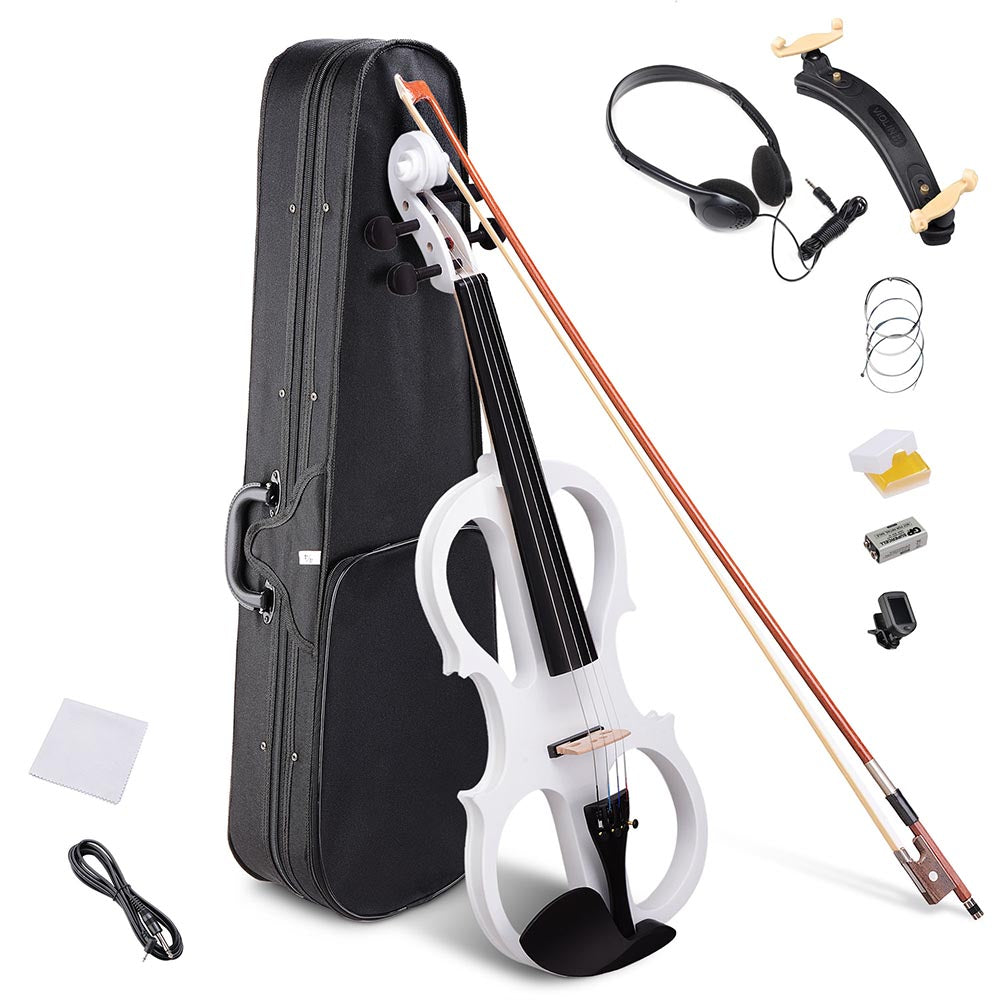 Yescom 4/4 Full Size Electric Violin Bow Headphone Case Set, White Image