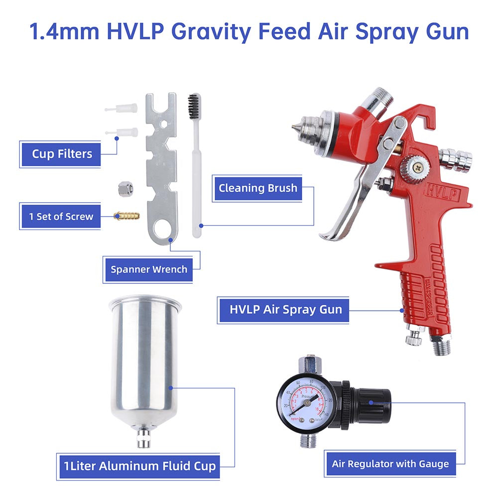 Yescom Automotive Paint Sprayer Gavity Feed HVLP Spray Gun 1.4mm Image
