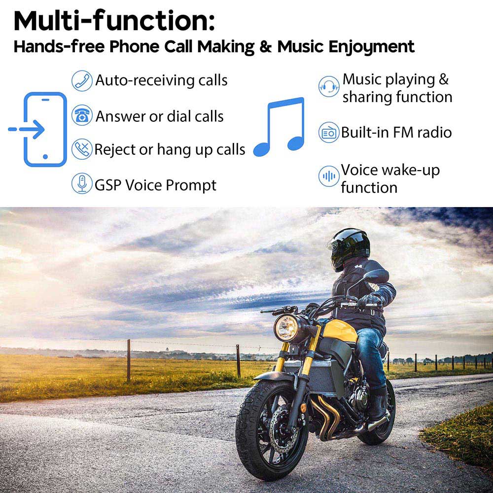 Yescom Motorcycle Helmet Bluetooth Headset Intercom 2 Riders 1000M Image