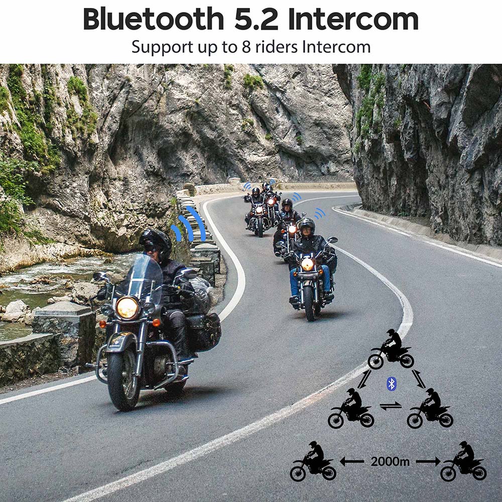 AHR Helmet Bluetooth Headset 5.2 Intercom 8 Riders Noise Cancel