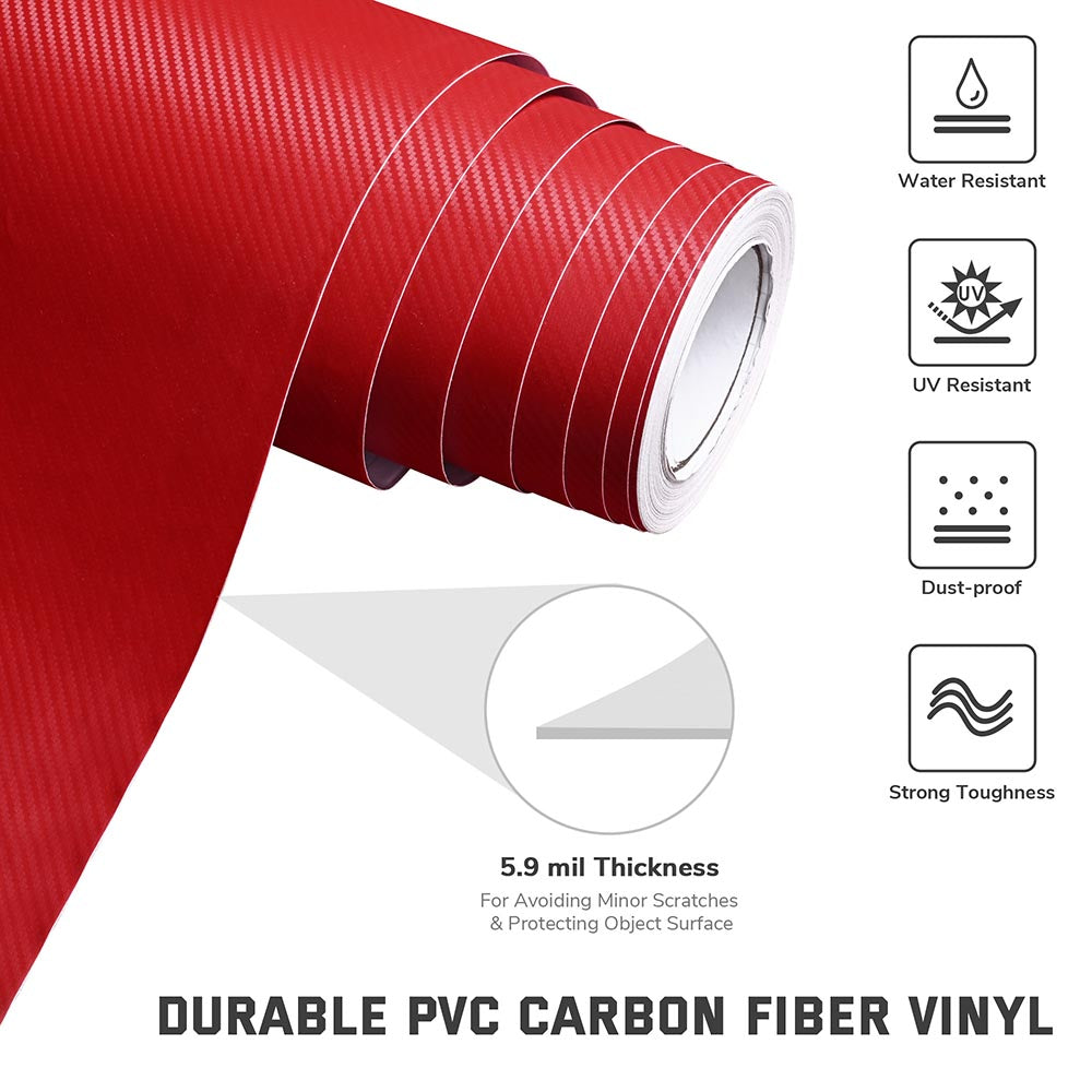 Yescom Carbon Vinyl Wrap Roll 5' x 92' Auto Car 3D Sticker Red Image